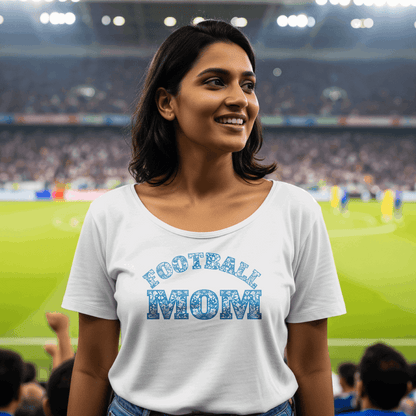 Football Mom Blue Flower Women's T-Shirt | Classic Crew for Proud Supporters