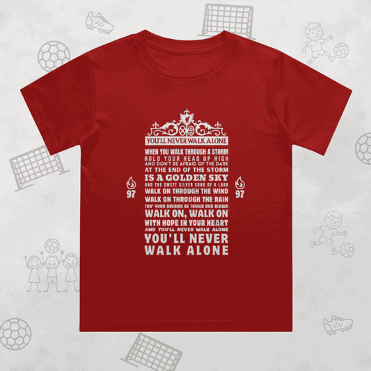 Liverpool FC Kids T-Shirt | YNWA Lyrics - You'll Never Walk Alone Crew Neck