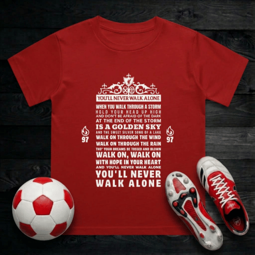Liverpool FC Kids T-Shirt | YNWA Lyrics - You'll Never Walk Alone Crew Neck