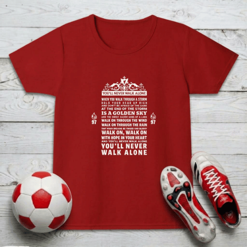 Liverpool FC Girls T-Shirt | YNWA Lyrics - You'll Never Walk Alone Crew Neck